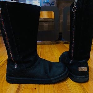 UGG Hayden Tall Black Boot with Rainbow Zipper